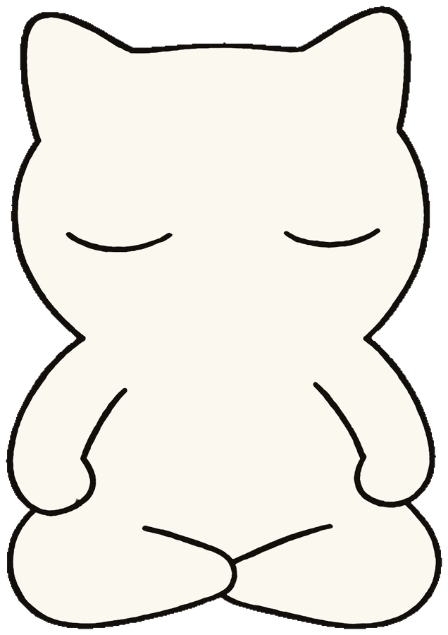 A white cartoon cat sitting cross legged with its eyes closed